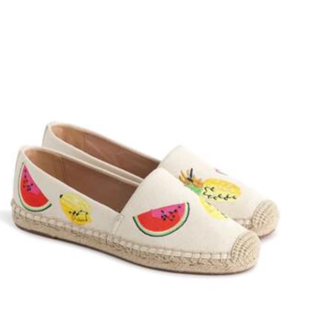 NWT jcrew fruit salad embroidery linen shoes